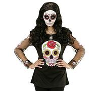 W WIDMANN MILANO Party Fashion 49001 - Camiseta Día de los Muertos, camiseta de manga larga, Día de los Muertos, Halloween, carnaval, fiesta temática