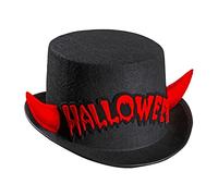 W WIDMANN MILANO Party Fashion - 5333R - Sombrero de copa Halloween, con cuernos reflectantes rojos, accesorio, diablo, Halloween, carnaval, fiesta temática