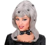 W WIDMANN MILANO Party Fashion 5946R - Peluca Spiderlady, gris con arañas, vampiro, Halloween, carnaval, fiesta temática