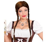 WIDMANN MILANO PARTY FASHION 59981 - Peluca Greta, 2 trenzas, marrón, peinado trenzado, peluca pelo largo