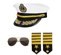 Widmann 68543 68543 - Disfraz de capitán, gorro, 2 chalecos y gafas, Capitán Marina, accesorios, carnaval, fiesta temática, Unisex - Adulto, Multicolor, talla única