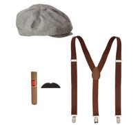 Widmann 68556 - Juego de disfraz de Los Wilden de los años 20, 4 piezas, gorro, tirantes y bigote y puro, Charleston, Gangster, Mafia, accesorios, carnaval, fiesta temática