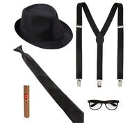 W WIDMANN MILANO Party Fashion - 68558 - Conjunto de disfraces Rey del blues, 5 piezas, sombrero, tirantes, corbata, gafas y puro, charlestón, gángster, jefe de la mafia, hermanos, accesorios