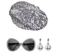 W WIDMANN Disco Baby (sequin beret, gafas de purpurina, pendientes de bola de disco)