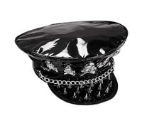 W WIDMANN MILANO Party Fashion 75720 - Sombrero rockero, con calaveras, remaches y cadena, negro, de vinilo, sombrero, tocado, accesorio, carnaval, fiesta temática