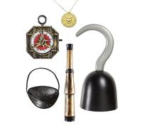 W WIDMANN MILANO Party Fashion 8214K - Set de accesorios pirata, cuchillo, brújula, telescopio, parche en el ojo, collar con medallón, carnaval, fiesta temática