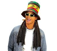W WIDMANN MILANO Party Fashion - 8450B - Sombrero de copa rastafari, con rastas, rasta, sombrero, tocado, accesorio, carnaval, fiesta temática