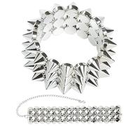 W WIDMANN MILANO Party Fashion - 9860K - Collar y pulsera con tachuelas, plateados, joyería, accesorios, punk, rave, fiesta temática