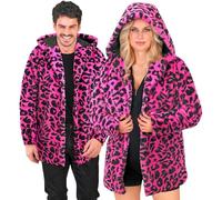 W WIDMANN MILANO Party Fashion - Abrigo leopardo para mujer y hombre, piel sintética con capucha, chaqueta de felpa, disfraz para carnaval y festivales