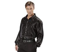 W WIDMANN MILANO Camisa para hombre Party Fashion años 70 de satén, manga larga con volantes