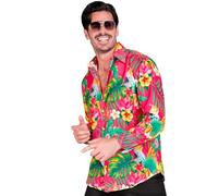 W WIDMANN MILANO Party Fashion - Camisa de fiesta, estampado Copacabana, neón, fiesta temática Hawai, ave del paraíso