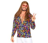 W WIDMANN MILANO Party Fashion - Camisa de hombre de los años 70, estampado floral, camisa de disfraz para carnaval, fiestas temáticas