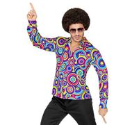 W WIDMANN Milano Party Fashion - Camisa de Hombre de los años 70 | Estilo «Groovy», camisa con estilo disco, llamativo diseño retro, disfraz para Carnaval y fiestas temáticas