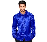 W WIDMANN MILANO Party Fashion - Camisa de satén para caballero, años 70 Disco Fever, estilo retro, baile de salón, camisa de fiesta