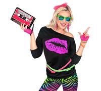 W WIDMANN MILANO Party Fashion - Camiseta 80s fashion girl, camiseta sin mangas, kiss lips, disco fever, disfraces