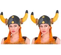 W WIDMANN MILANO Party Fashion - Casco vikingo con trenzas, sombrero de tela, galo, celta, guerrero (Paquete de 2)