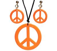 WIDMANN 53284 - Conjunto Collar Y Pendientes Hippie, Adultos Unisex, Años 60, 70, Carnaval, Fiestas Temáticas, Color Naranja