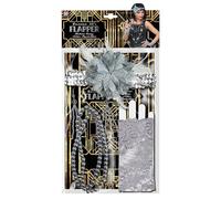 W WIDMANN MILANO Party Fashion, Conjunto 20s Flapper Girl, diadema de lentejuelas, pendientes de pedrería, collar a juego, guantes de encaje, ajustable, ideal para todas las ocasiones