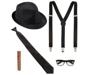 W WIDMANN MILANO Party Fashion - Conjunto complementos Blues Brothers | Conjunto de 5 piezas con sombrero, tirantes, corbata, gafas y un cigarro de juguete -para Carnaval y fiestas temáticas