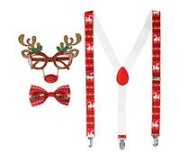 Widmann 00765 Juego de renos, gafas, tirantes y pajarita, Unisex - Adulto, Rojo/Blanco, Talla Única , color/modelo surtido