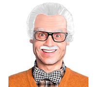 W WIDMANN MILANO Party Fashion 02019 - Conjunto de disfraz peluca abuelo calvo, bigote y gafas, profesor, científico, fiesta temática, carnaval