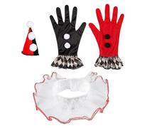 W WIDMANN MILANO Party Fashion 29340 - Conjunto de disfraz arlequín malvado, mini sombrero, cuello, guantes, payaso, carnaval, fiesta temática