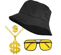 W WIDMANN MILANO Party Fashion - 90s Hip Hop Fashion Set, sombrero de pesca, gafas, collar, anillo, accesorio para disfraces