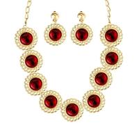 W WIDMANN MILANO Party Fashion - Conjunto de joyas Reina, 3 piezas | Collar y pendientes de botón, bisutería dorada con piedras rojas para disfraces renacentistas, princesas y nobleza
