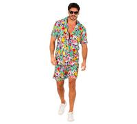 W WIDMANN MILANO Party Fashion - Conjunto Hawaii, camisa manga corta y pantalón corto, flores, aloha, fiesta en la playa, disfraz