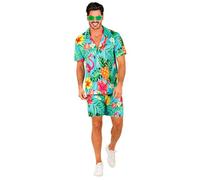W WIDMANN MILANO Party Fashion - Conjunto Hawaii, camisa manga corta y pantalón corto, flores, aloha, fiesta en la playa, disfraz