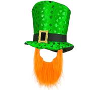 W WIDMANN MILANO Party Fashion - Día de San Patricio sombrero de copa con barba, verde con tréboles, disfraz de duende