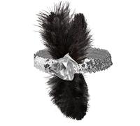 WIDMANN 2627N - Diadema con Lentejuelas, Flor Y Plumas, Mujer Adulta, Años 10-20-30, Charleston, Burlesque, Carnaval, Talla Única, Color Plata