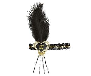 W WIDMANN MILANO Party Fashion, Diadema Happy New Year, diseño festivo en negro y dorado, comodidad óptima, corazón alegre, plumas glamurosas, versátil para todas las ocasiones, fácil de cuidar