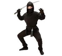 Widmann - Disfraz de ninja para niños compuesto por top con capucha, pantalón, cinturón, máscara y bandas para brazos y piernas, para carnaval y fiestas temáticas