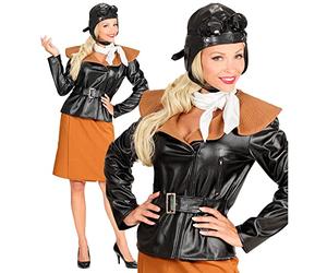 W WIDMANN MILANO Party Fashion - Disfraz de aviadora retro, piloto, chaqueta, falda, bufanda, sombrero, carnaval, fiesta temática