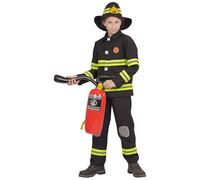 W WIDMANN MILANO Party Fashion, Disfraz de Bombero, top, pantalón, casco, talla 104 cm, diseño negro y amarillo neón, fácil de mantener, ideal para carnaval y cumpleaños