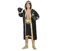 W WIDMANN MILANO Party Fashion - Disfraz de boxeador para niños | Chaleco de boxeador con capucha, pantalones cortos, cinturón y guantes de boxeo para Carnaval y fiestas temáticas