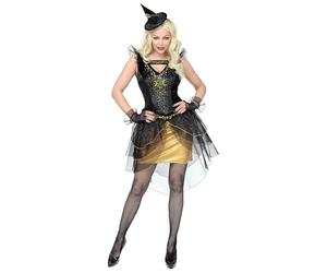 W WIDMANN MILANO Party Fashion - Disfraz de bruja de medianoche, vestido, guantes sin dedos, sombrerito, maga, Halloween