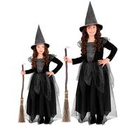 W WIDMANN MILANO Party Fashion - Disfraz de bruja para niños | Vestido largo hasta los pies con sombrero de bruja, disfraz para fiesta temática de cuentos de hadas, Carnaval, Halloween