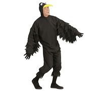 W WIDMANN MILANO Party Fashion - Disfraz de cuervo para hombre | Mono de felpa negro con capucha, disfraz de pájaro para carnaval, Halloween y fiestas temáticas