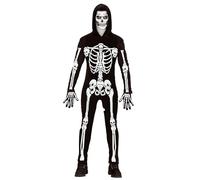 W WIDMANN MILANO Party Fashion - Disfraz esqueleto, mono con capucha, blanco, brilla bajo la luz UV, disfraz Halloween