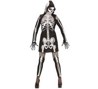 W WIDMANN MILANO Party Fashion - Disfraz de esqueleto para mujer | Vestido con capucha, liguero y leggings, para Halloween, Carnaval y fiestas temáticas