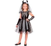W WIDMANN MILANO Party Fashion - Disfraz de esqueleto para niños | Conjunto de 3 piezas, vestido con complementos con estilo de novia esqueleto para Halloween, Carnaval y fiestas temáticas