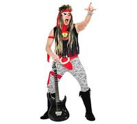 W WIDMANN MILANO Party Fashion - Disfraz de estrella de rock de los 80 para hombre con camiseta, pantalones, cinturón y cintas para carnaval y fiestas