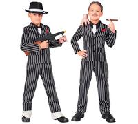W WIDMANN MILANO Party Fashion Disfraz de gangster infantil, traje a rayas, color negro, 140 (Widmann S.r.l. 18827)