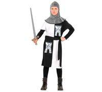 W WIDMANN MILANO Party Fashion, Disfraz de guerrero medieval, chaqueta elegante, cinturón para corbata, sombrero plateado, estampados de castillo, talla 128 cm, comodidad óptima, ideal para 5-7 años