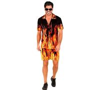 W WIDMANN MILANO Party Fashion - Disfraz de Hombre de Fuego, camisa de manga corta y pantalones cortos, diablo, llamas, traje de verano, Halloween