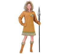 W WIDMANN MILANO Party Fashion - Disfraz de inuit para mujer, 3 piezas, vestido con capucha, guantes y cubrebotas para carnaval