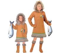 W WIDMANN MILANO Party Fashion - Disfraz de inuit para niños de 3 piezas, vestido con capucha, guantes y cubrebotas para carnaval