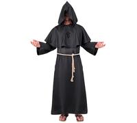 W WIDMANN MILANO Fiesta de Moda - disfraz de monje oscuro, túnica con capucha, cinturón, collar de la cruz, clérigo, sacerdote, disfraces de carnaval